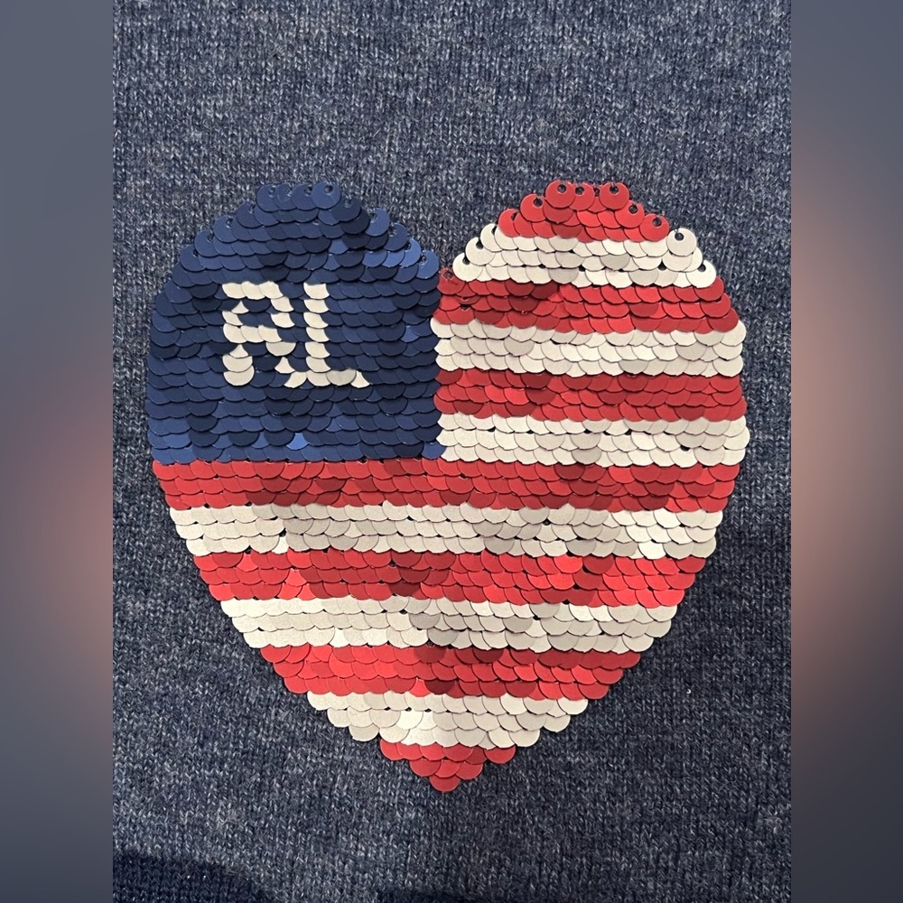 Polo Ralph Lauren Sweater Girls Blue I Heart USA flag Polo Pullover Size M 8-10 - Picture 10 of 13
